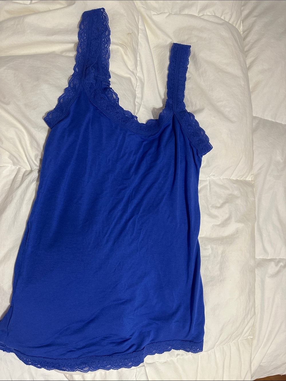 Blue Lace-Trim Tank Top - Women's